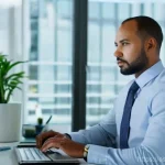 Home 4 구매조달 전문가의 시간 관리 비법 - **Prompt:** A focused procurement professional, mid-30s, dressed in smart business casual attire (co...