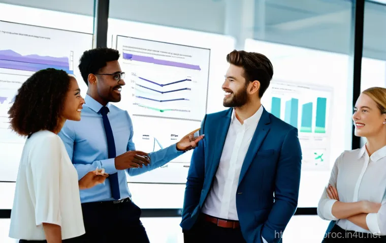 구매조달 전문가의 커리어 패스와 성장 전략 - **Prompt:** A diverse group of five young professionals, including three women and two men of variou...