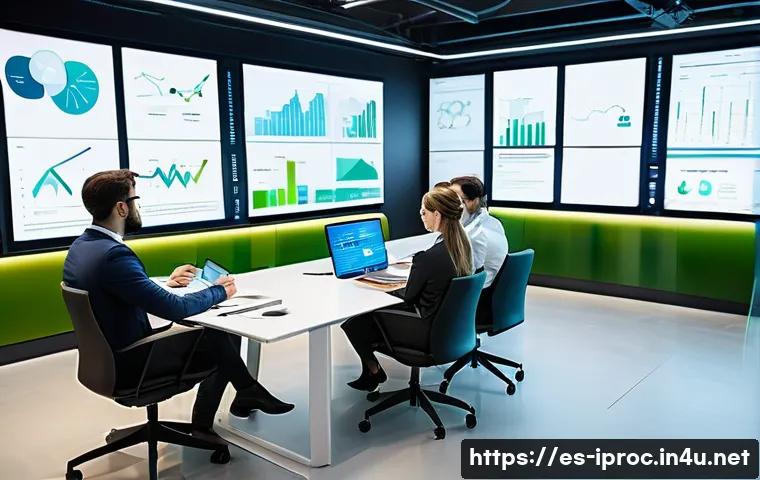 구매조달 관련 국제 회의와 세미나 참석 후기 - A modern corporate office scene showcasing a diverse team of professionals engaged in a meeting abou...