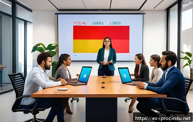 구매조달사로서 커뮤니케이션 능력 향상법 - A professional business negotiation scene in a modern office with diverse Latin American men and wom...
