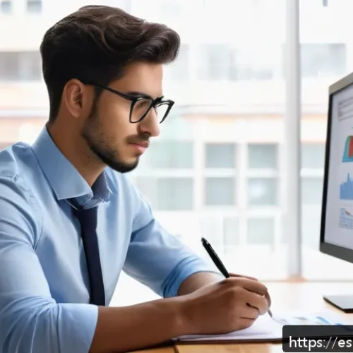 구매조달 실무 경험 쌓기 위한 인턴십 팁 - A professional young intern in a modern office environment, attentively analyzing key performance in...