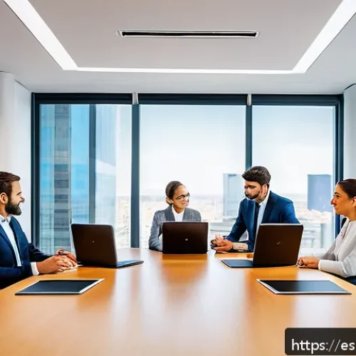 구매조달사와 원가 절감 전략 - A modern corporate meeting room in a Spanish-speaking business setting, featuring diverse profession...