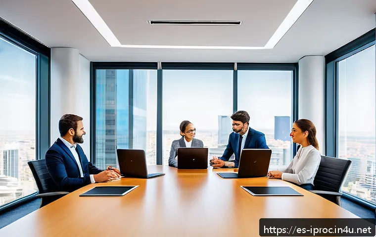 구매조달사와 원가 절감 전략 - A modern corporate meeting room in a Spanish-speaking business setting, featuring diverse profession...