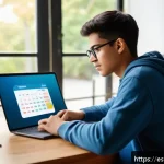 구매조달사 시험 준비를 위한 온라인 강의 추천 - A modern digital learning environment showcasing a young Hispanic adult studying comfortably at home...